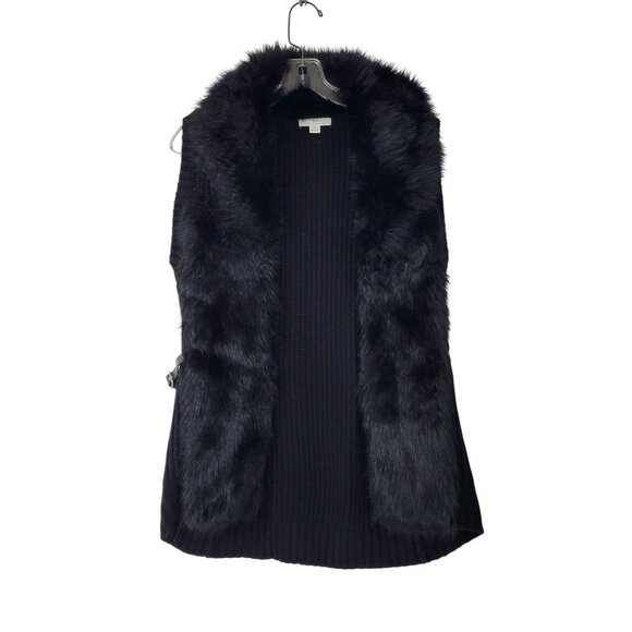 BLL New York Jackets & Blazers - BLL New York Black Sweater Vest with Faux Fur